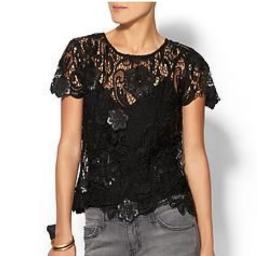 Piperlime faux leather and lace top